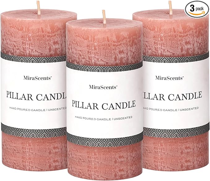 3x6 Inch Brown Pillar Candles Set of 3 - Unscented Candles, Long Clean Burning, Large Big Candles, Smokeless Dripless Pillar Candles for Dinner Table, Wedding, Home, Bathroom, Rustic Decor