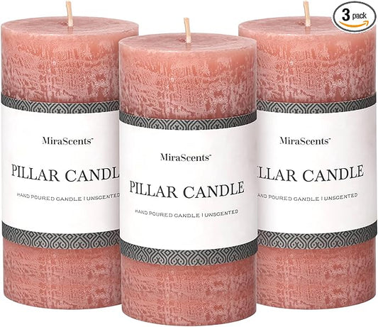 3x6 Inch Brown Pillar Candles Set of 3 - Unscented Candles, Long Clean Burning, Large Big Candles, Smokeless Dripless Pillar Candles for Dinner Table, Wedding, Home, Bathroom, Rustic Decor