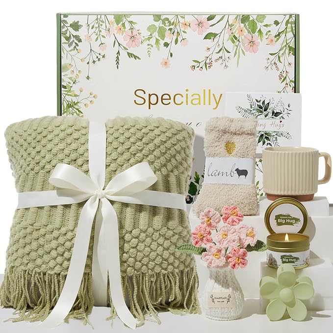 Self Care Gift Basket, Birthday Gifts for Women, Get Well Soon Care Package Sympathy Gift Set After Surgery Thinking of You Inspirational Basket for Her Mom Wife Sister Girl Friend Girlfriend Coworker