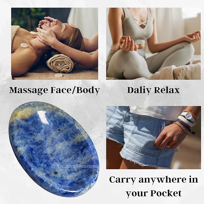Amazing Gemstone Sodalite Worry Stone Crystals and Healing Stones - Worry Stones for Stress Relief Gifts - Piedra Crystal Fidget for Meditation, Calming, Relaxation
