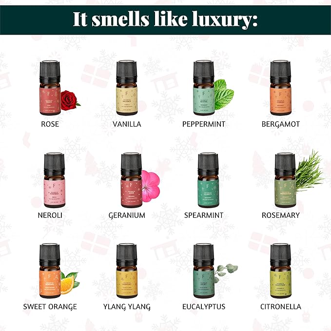Folkulture Advent Calendar 2025 | Essential Oils Set for Diffuser for Home | Set of 24 Essential Oils | Vanilla, Rosemary, Peppermint | Fragrance Oil Scents for Gifts for Women | Wellness Gift Set