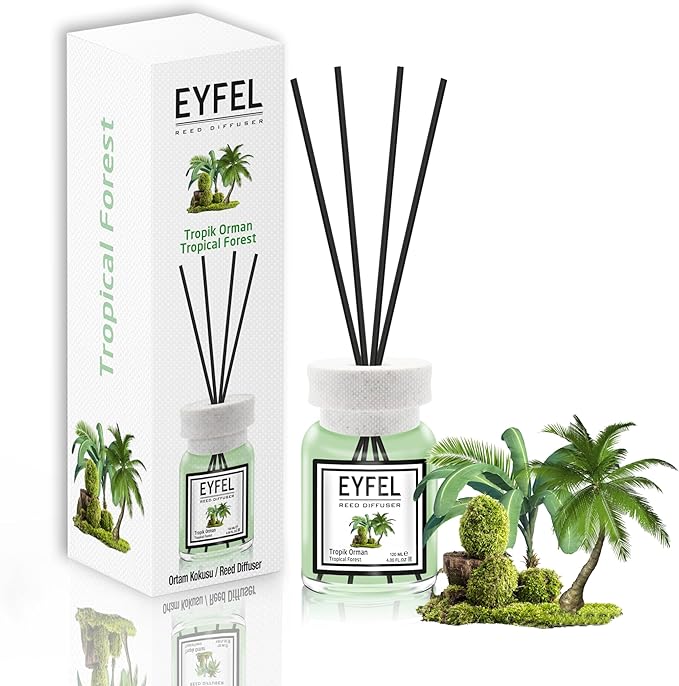 EYFEL Reed Diffusers for Home – Tropical Forest Reed Diffuser Set 4.05 fl oz Oil Diffuser Sticks, Bathroom Diffuser, Home Fragrances, Scented Sticks, Home Decor