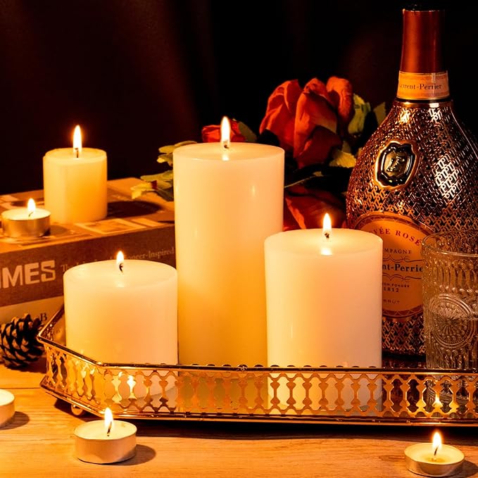 KONNI White Pillar Candles Set of 3, 3"x 4" Unscented Pillar Candles Bulk, 39 Hours Long Burning Candles, Smokeless&Dripless Large Round Candle for Wedding, Home Decoration, Parties, Spas, Dinner