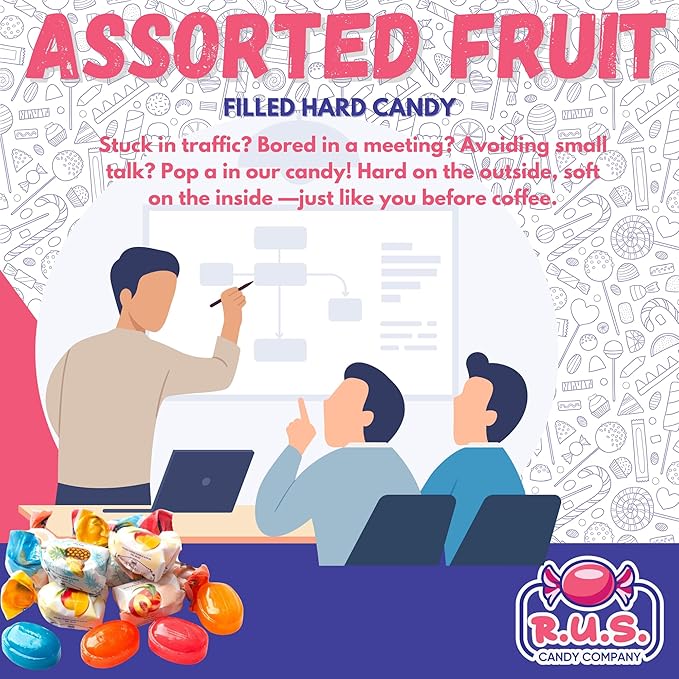 Fruit Filled Hard Candy 1 lb – Individually Wrapped, Old Fashioned Bulk Candy, 5 Assorted Flavors, Hard Shell and Chewy Center by R.U.S. Candy Company (1 Pound)