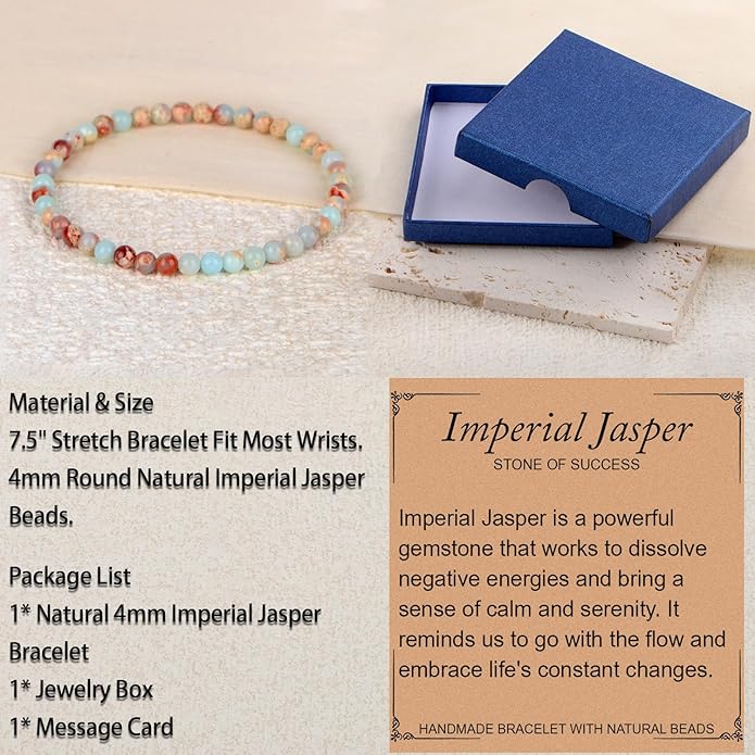 LPBeads Handmade Natural Gemstone Stretch Elastic Bracelet Healing Crystal Round Stone Beads Jewelry Gifts for Women Men