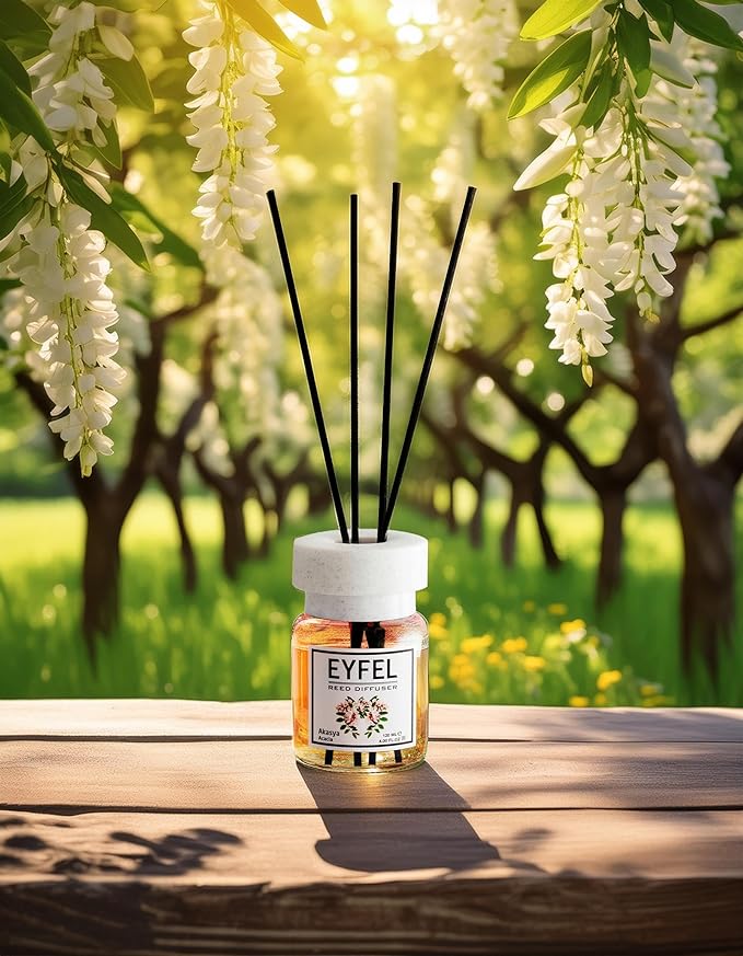 EYFEL Acacia Reed Diffuser Set - 4.05 fl oz Oil Diffuser Sticks, Bathroom & Home Fragrances, Scented Sticks, Home Décor