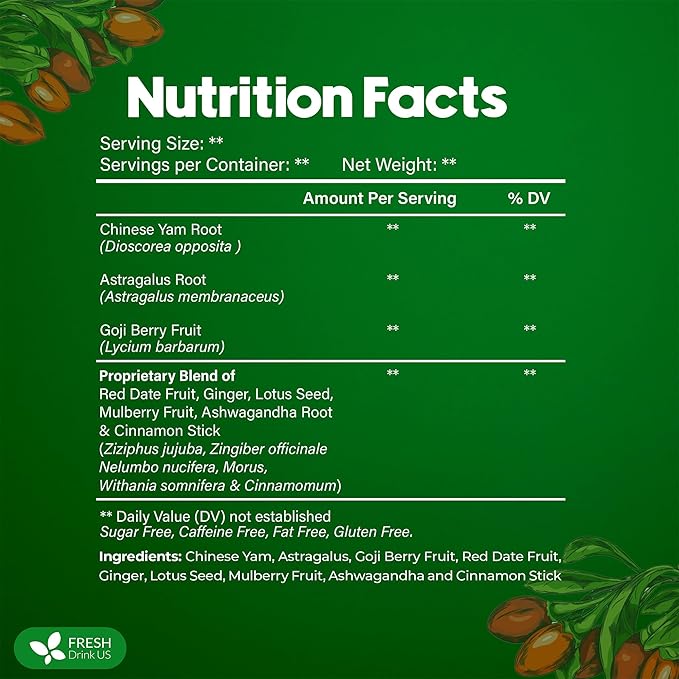 FreshDrinkUS, 24 Packs of Premium Herbal Kidney Support Tea – Ginseng Six Treasure Blend, 9 Powerful Ingredients, 10g/Bag – Men's Wellness Tea with Ginseng and Five Treasure Aid Root.