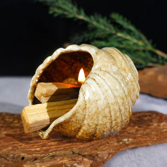 Mini Conch Chiminea Palo Santo Burner - Ceramic Smudging Bowl/Incense Chimney Works with Palo Santo Sticks/Sage/Copal,Tabletop Altar, Thoughtful Gifts for Meditation, Yoga, Aromatherapy