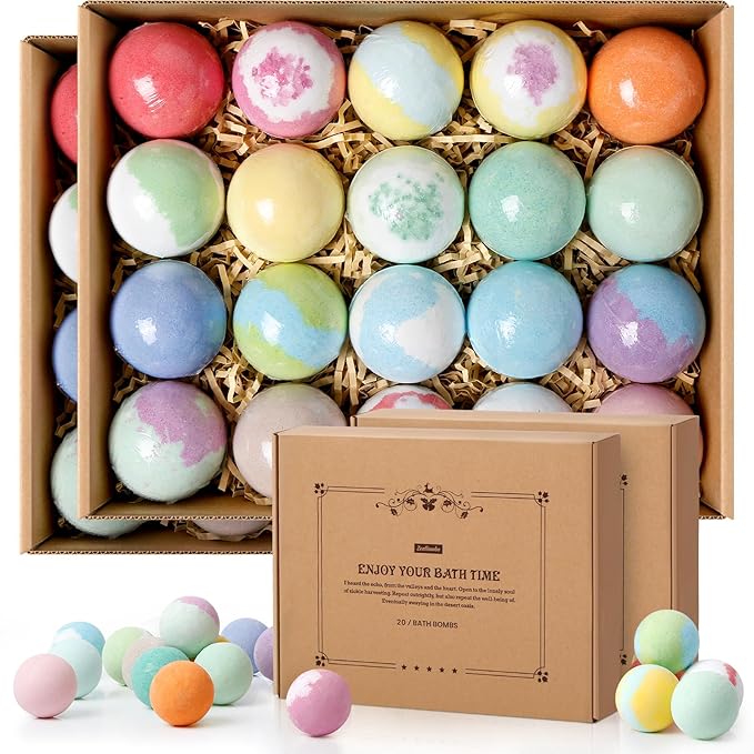 Bath Bombs Set, 40 pcs Natural Shea Butter & Safe Oil Bath Bomb for Skin Moisturizing, Handmade Bubble Bath & Fizzy, Ideal Presents for Women (2 Sets)