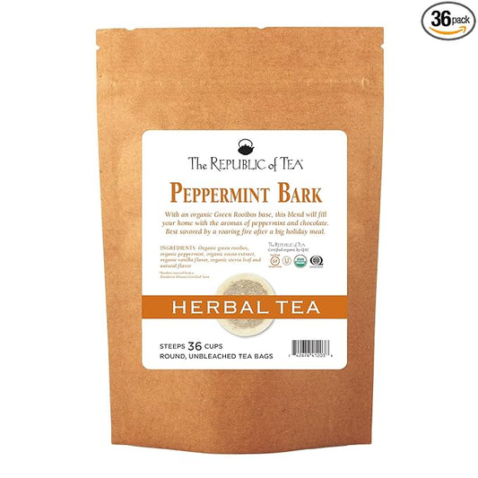 The Republic of Tea Organic Peppermint Bark Herb Tea, 36 Tea Bags, Fusion Of Cocoa And Peppermint Tea