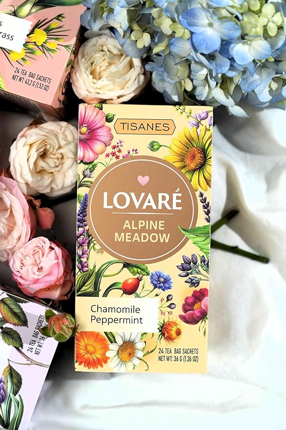 LOVARE Alpine Meadow Herbal Tea – Flavorful Blend with Fruits & Flowers – Caffeine-Free, Fragrant & Refreshing – 24 Tea Bags (1.5g Each) for Everyday Enjoyment (ALPINE MEADOW)