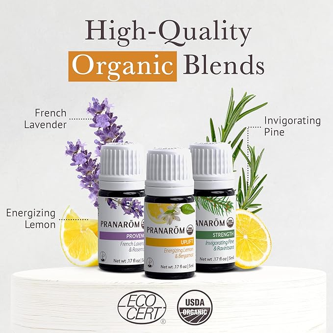 Pranarom - Uplift Diffusion Essential Oil Set (3-Pack of 5ml) - 100% Pure Natural Therapeutic Grade Essential Oil | USDA and ECOCERT Certified Organic