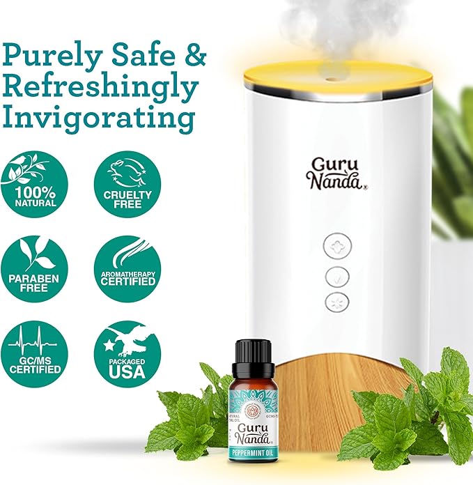 GuruNanda Peppermint Essential Oil, 100% Pure, Natural & Undiluted Aromatherapy Oil for Diffusers & DIY Recipes, Invigorating Scent Supports Focus and Clarity (2X0.5 Fl Oz)