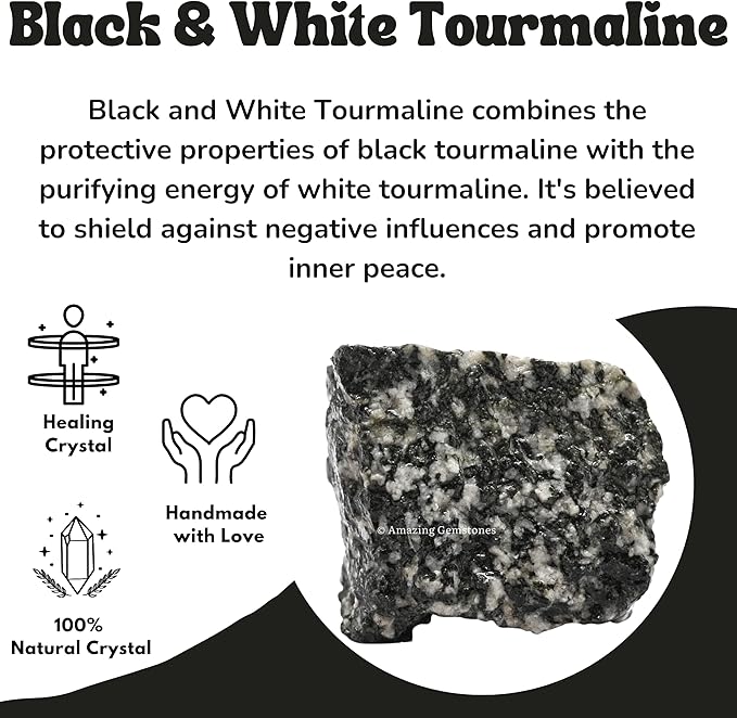 Amazing Gemstone Black & White Tourmaline Raw Crystals and Healing Stones, Natural Rocks for Tumbling - DIY Raw Stones and Crystals, 2 Pieces
