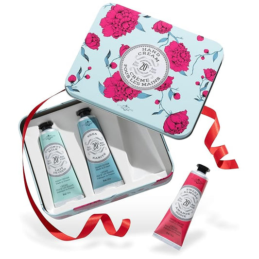La Chatelaine 20% Shea Butter Hand Cream Travel Size Tin, Gift Set for Women, Nourishing Hand-Care Set for Holiday (Coconut Milk, Shea, Lychee Cranberry)