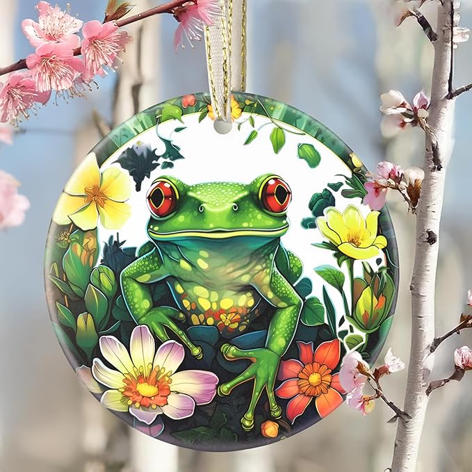 Ceramic Frog Hanging Ornament - Christmas Tree Decor - Gifts for Frog Lovers