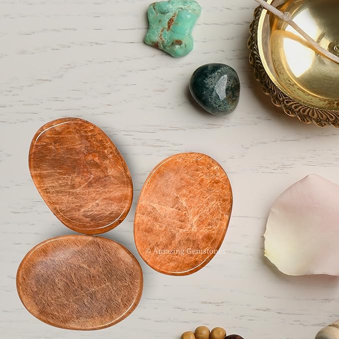 Amazing Gemstone Peach Moonstone Worry Stone Crystals & Healing Stones - Worry Stones for Stress Relief Gifts - Piedra Crystal Fidget for Meditation - Unique Stocking Stuffers & Birthday Gifts