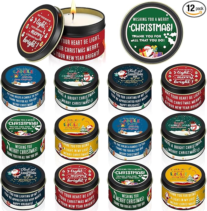 12 Pcs Christmas Scented Candles Gift for Women Aromatherapy Candle for Home Bulk Scented 3 oz Soy Wax Birthday Gift Christmas Presents for Mother Friend Wife Sister Xmas Decoration