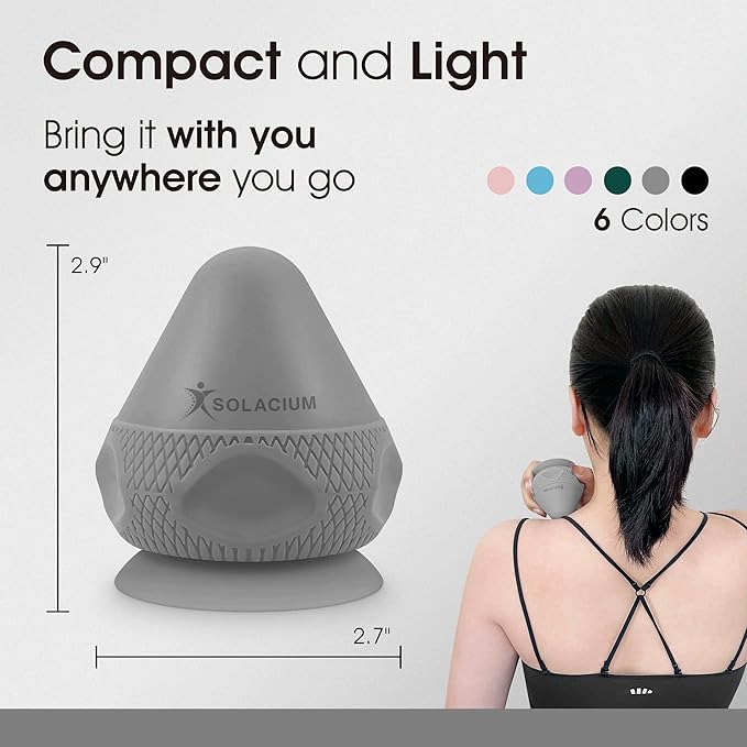 Solacium Mountable Massage Therapy Tool - Multi-Surface Suction Cup Wall Massage Tool for Sore Muscles, Myofascial Release, Stress Relief, Trigger Point and Deep Tissue Massage (Gray)