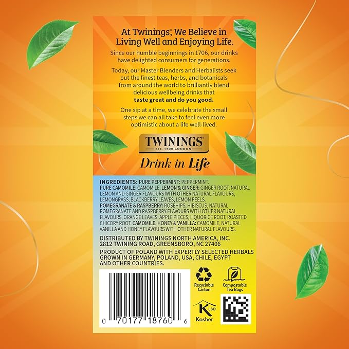 Twinings Herbal Tea Variety Pack, 20 Count (Pack of 1), Formerly Assorted Herbal, Includes 5 Flavours, Naturally Caffeine-Free, Enjoy Hot or Iced, 20 Teabags