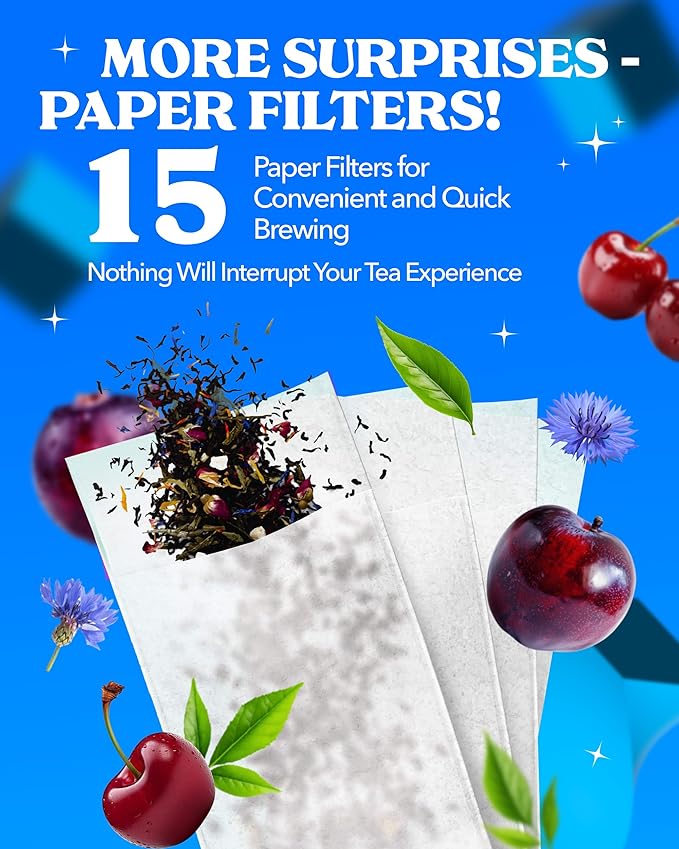 LOVARE Night Beautea Loose Leaf Tea 80 g - Made in Ukraine - Ceylon Black Tea, Cherry Berries, Cornflower Petals, Royal Pomegranate Plum Aroma - Tea Lovers Gift Box with 15 Paper Filters