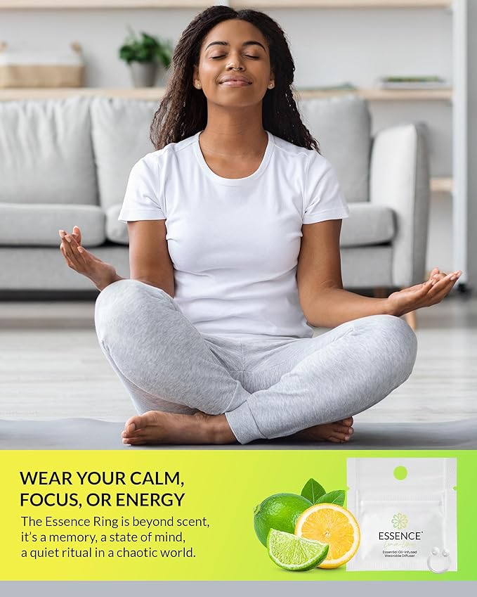 Essence Wearable Aromatherapy Nasal Diffuser – Lemon-Lime Essential Oil Nose Ring Silicone Inhaler for Stress & Mood Support - Made in USA & Travel-Friendly