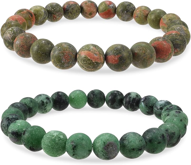Bivei Natural Gemstone Semi Precious Healing Crystals Handmade Stretchy Round Beads Bracelet, Enhance Positive Energy