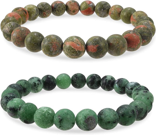 Bivei Natural Gemstone Semi Precious Healing Crystals Handmade Stretchy Round Beads Bracelet, Enhance Positive Energy