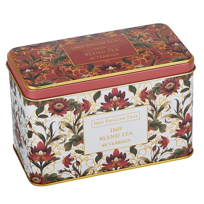 New English Teas Victorian Lotus Flower Tea Tin with 40 Traditional 1869 Blend Teabags, Inspired by Embroidery & Textile Designs