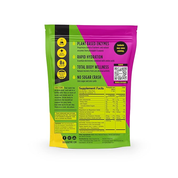 Bala Enzyme Hydration & Sugar-Free Drink Mix - Turmeric, Bromelain, Papain - Immunity, Mobility - Variety Pack 0.25oz (12 Count)