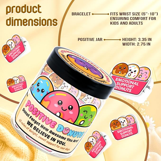 Emotional Support Donut – Funny Donut Gifts For Women, Kid - 60 Positive Donut Daily Affirmation Cards Jar – Inspirational Gifts for Women - Self Care Gift for Coworkers, Teens, Friends, Boss