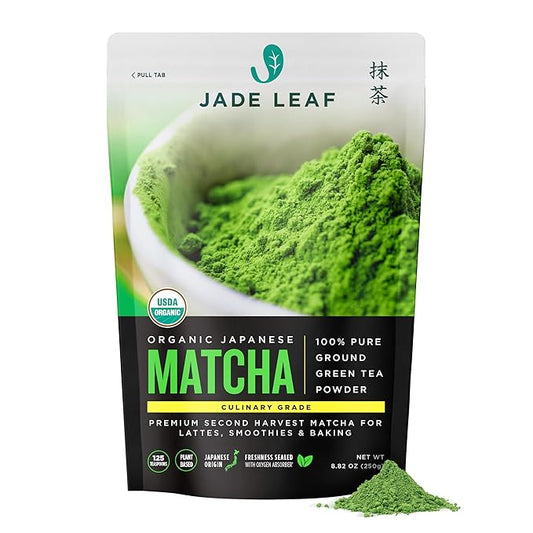 Jade Leaf Matcha Organic Green Tea Powder - Culinary Grade Premium Second Harvest - Authentic Japanese Origin (8.8 Ounce Bulk Resealable Pouch)