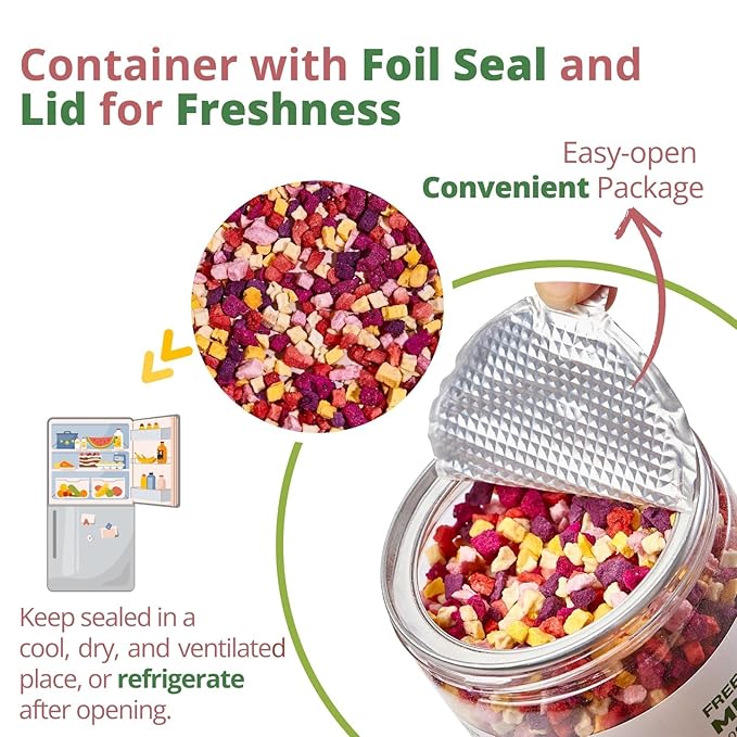 Freeze Dried Mixed Fruit Snacks - 4.23oz(120g) Crunchy Dried Fruit Mix with Strawberry, Dragon Fruit, Purple Sweet Potato, Mango, Peach, & Apple, Natural Healthy Dehydrated Fruits Snacks