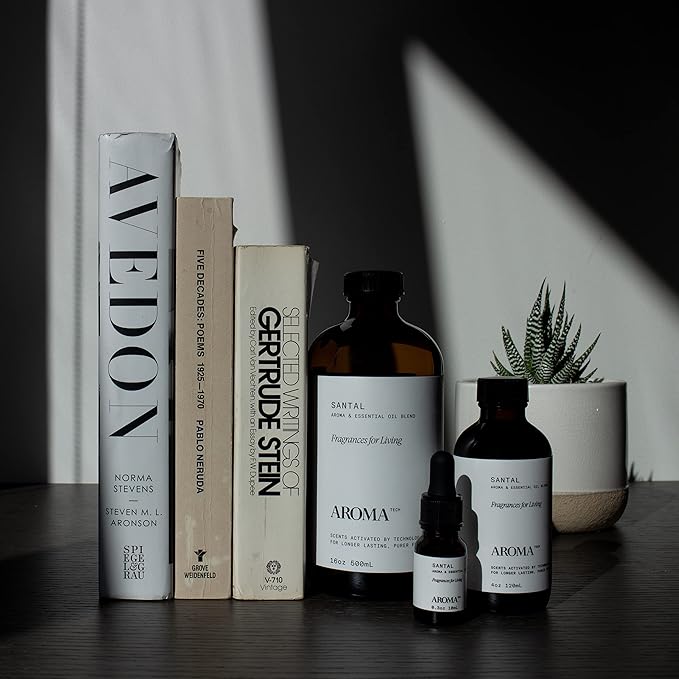 AromaTech Santal Aroma Essential Oil Blend: Luxury Hotel Inspired Aromatherapy with Amber, Vanilla, Cedar & Sandalwood for Ultrasonic Diffusers & Nebulizers - 4 fl oz, 120 mL