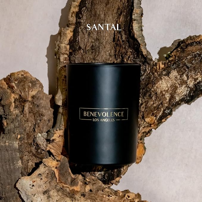 Benevolence LA Santal Scented Candle | Soy Candles, Black Candle for Home | Gifts for Women and Men | Home Fragrance | Aromatherapy | Bathroom Freshener | 10oz