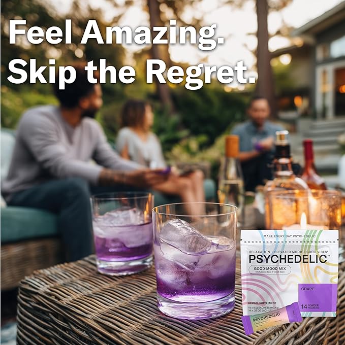 Easy Alcohol Alternative with Buzz - Calming Kava Drink Mix (14x5.5g) Flavored Kava Powder - Calming Drink Powder Packets - Easy Open Single Serving Drinks - 14 Calm Packets - Grape