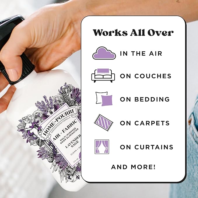 Home-Pourri Air + Fabric Multi-Purpose Odor Freshener Spray, 11 Fl Oz, Up to 570 Uses, Lavender Sage Scent, Room Deodorizer with Essential Oils, for Carpets, Couches, Bedding & Curtains