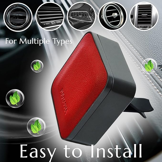 Premium Quality Car Air Freshener Leather and Metal Design Scent Vent Clip Diffuser,New Natural Fragrance Diffuser for Car with 3 Refill Scented Discs and Gift Box(Burgundy Red)