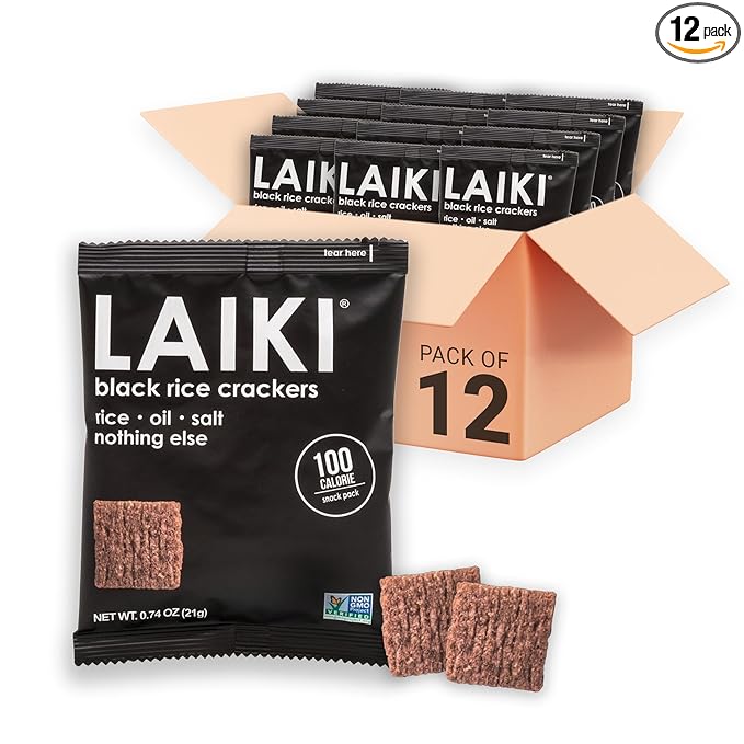 Gluten Free Rice Crackers - Black | Low Sodium Healthy Snack | Vegan SEED-OIL FREE Snack | NON-GMO | GF Snack for Adults | Diabetic Friendly | Gluten Free Variety Pack | Clean & Vegan | Party Snack | Pack of 12