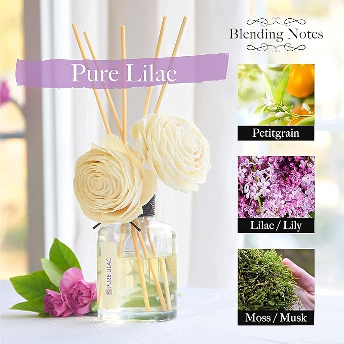 Aronica Twin Sola Diffuser - Pure Lilac Fragrance, 160ml / 5.41 Floz, Lilac Scented Products, Flower Reed Diffusers for Home Aesthetic Decor