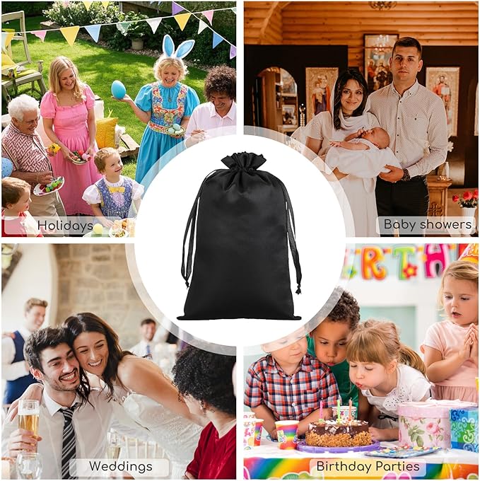 Black Gift Bags, 30Pcs 5x8 Satin Bags with Drawstring, For Kids Classroom, Wedding, Birthday, Halloween Party, Baby Shower, Rubics Cube, Candy, Dice, Coin, for Small Business