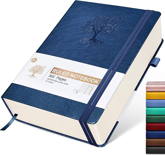 Lined Journal Notebook, 365 Pages B5 Large Journals for Writing Ruled Notebook, Hardcover Leather Journal for Women Men, Daily Notebook for Work, Note Taking, 100Gsm Thick Paper (7.6'' X 10''Darkblue)