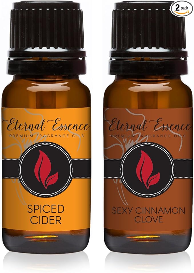 Eternal Essence Oils 2 Pack 10ml Premium Fragrance Oil - Spiced Cider & Sexy Cinnamon Clove - for Candle, Soap Making, Aromatherapy, Diffusers, Home Care, & Humidifiers