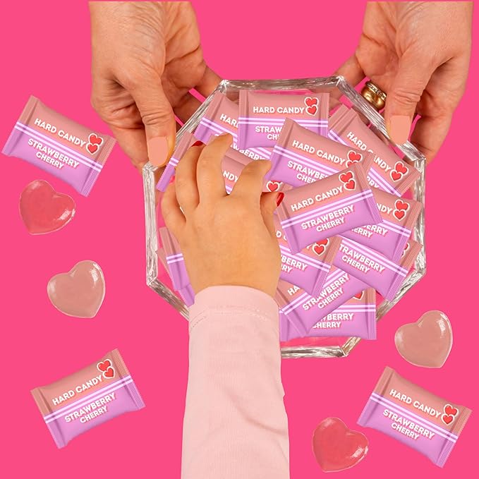 Fruidles Cherry & Strawberry Hearts Candy, Purple & Pink Heart Shaped Hard Candy Sucker Individually Wrapped in Foil, Made in Brazil (20 Pounds (Bulk))