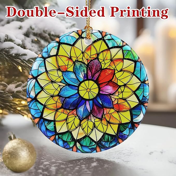 Flower Ornament – Christmas Decoration & Christmas Ornament; Round Ceramic (Holiday Present, Bauble Present, Gift Idea, and Gift Exchange) | Heirloom Keepsake