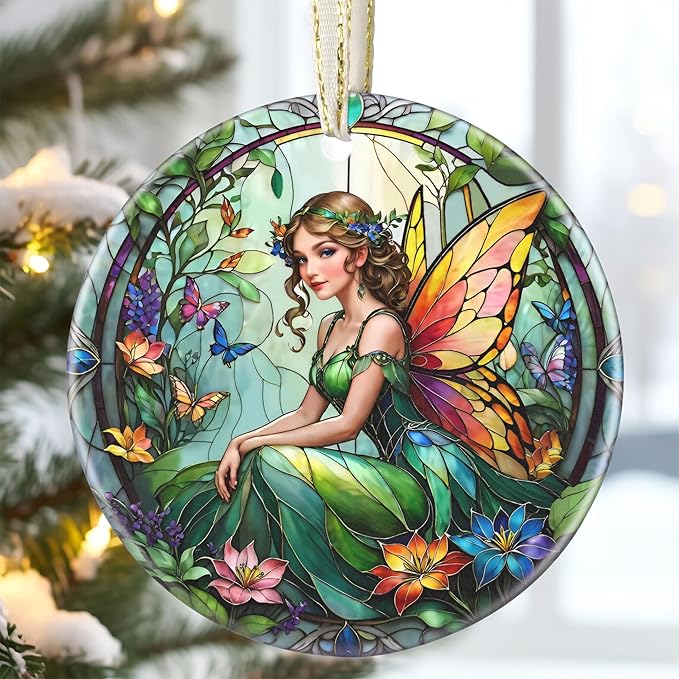 3.5 Inch Ceramic Christmas Tree Ornament, Vintage Fairy Christmas Ornaments, Heirloom Keepsake, Gift Exchange, Gift Idea, Bauble Present