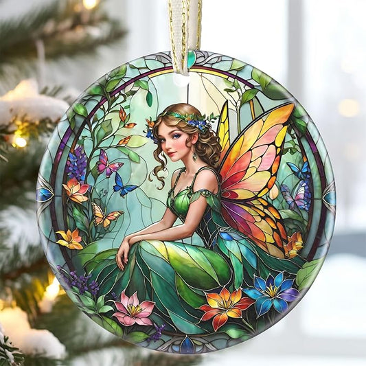 3.5 Inch Ceramic Christmas Tree Ornament, Vintage Fairy Christmas Ornaments, Heirloom Keepsake, Gift Exchange, Gift Idea, Bauble Present