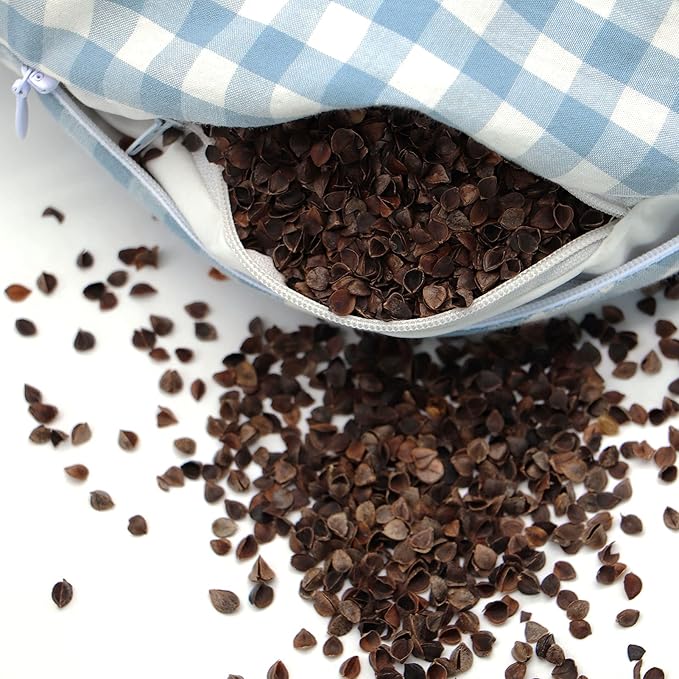 Buckwheat Pillow for Side Sleepers Cervical Neck Cooling Pillows U Shaped Pillow Ergonomic Travel Head Pillow for Sleeping Buckwheat Hulls Filling Removable Cotton Cover (12x12 inch, Blue)