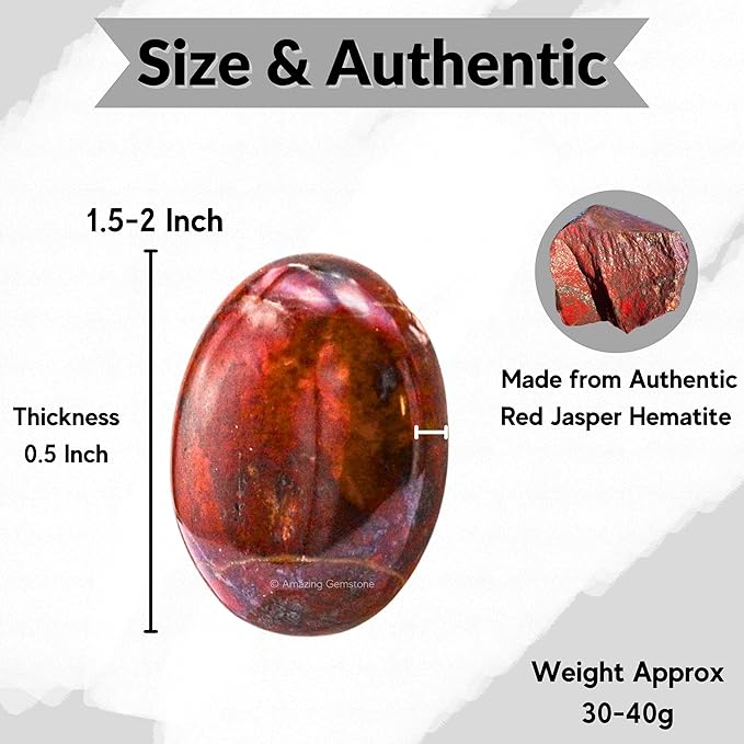 Amazing Gemstone Red Jasper Hematite Crystals and Healing Stones - Large Palm Stone Crystals Piedra - Crystal for Good Luck, Positive Energy, Meditation - Unique Stocking Stuffers Birthday Gifts