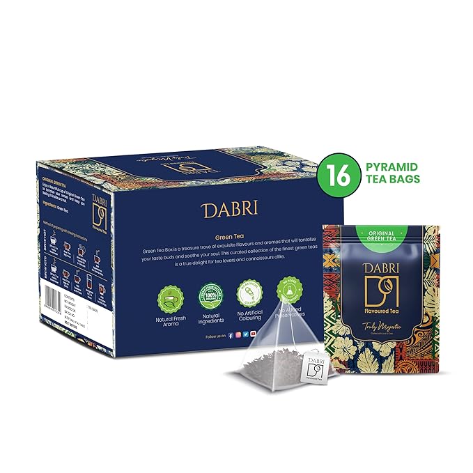 Dabri Detox Green Tea (16 Tea Bags) | fresh Natural flavoured long leaf green tea for good health (16 pyramid Tea bags)